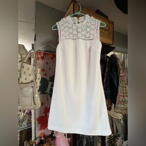 Betsey Johnson Lace High Neck Cutout Panel White Panel Dress Daisies White Sz 4